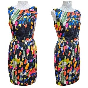 David Meister Womens Silk Colorful Brushstroke Sleeveless Sheath Dress Size 4